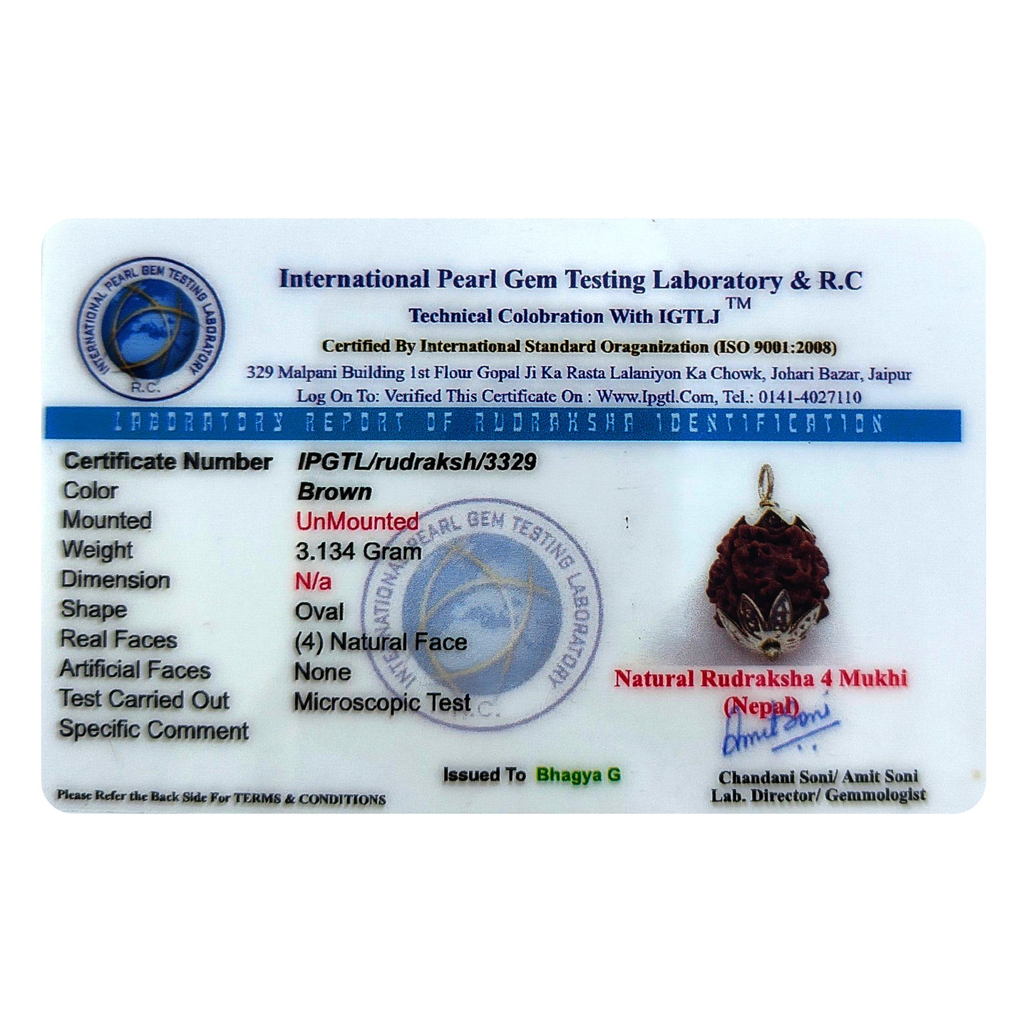 Nepali 4 Mukhi Rudraksha (Lab Certified)