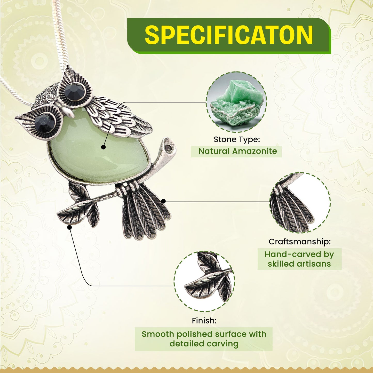 Amazonite Owl Pendant
