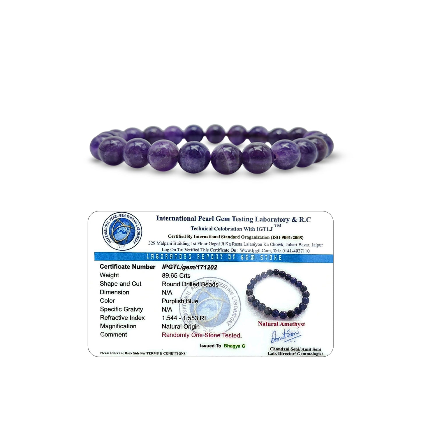 Amethyst AAA Bracelet Meditation & Concentration-(8mm)