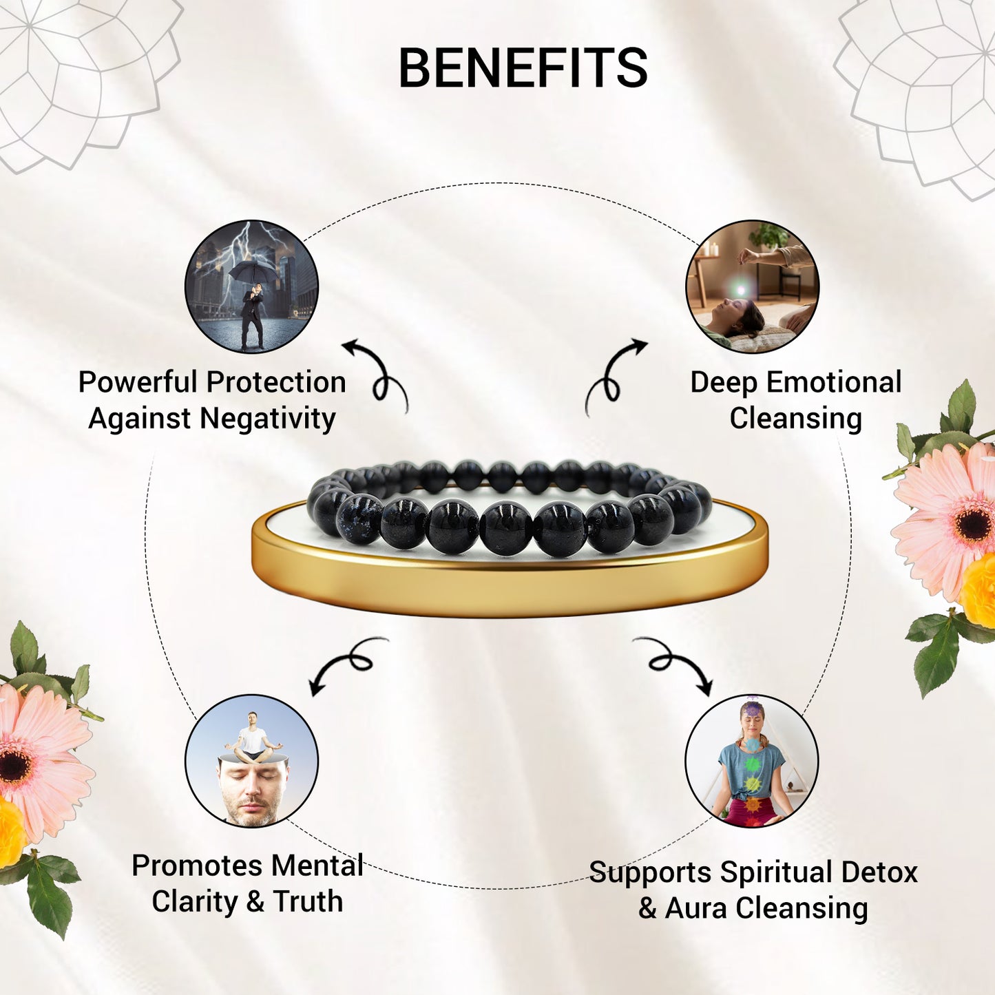 Black Obsidian Bracelet For Protection & Problem Solver-(8mm)