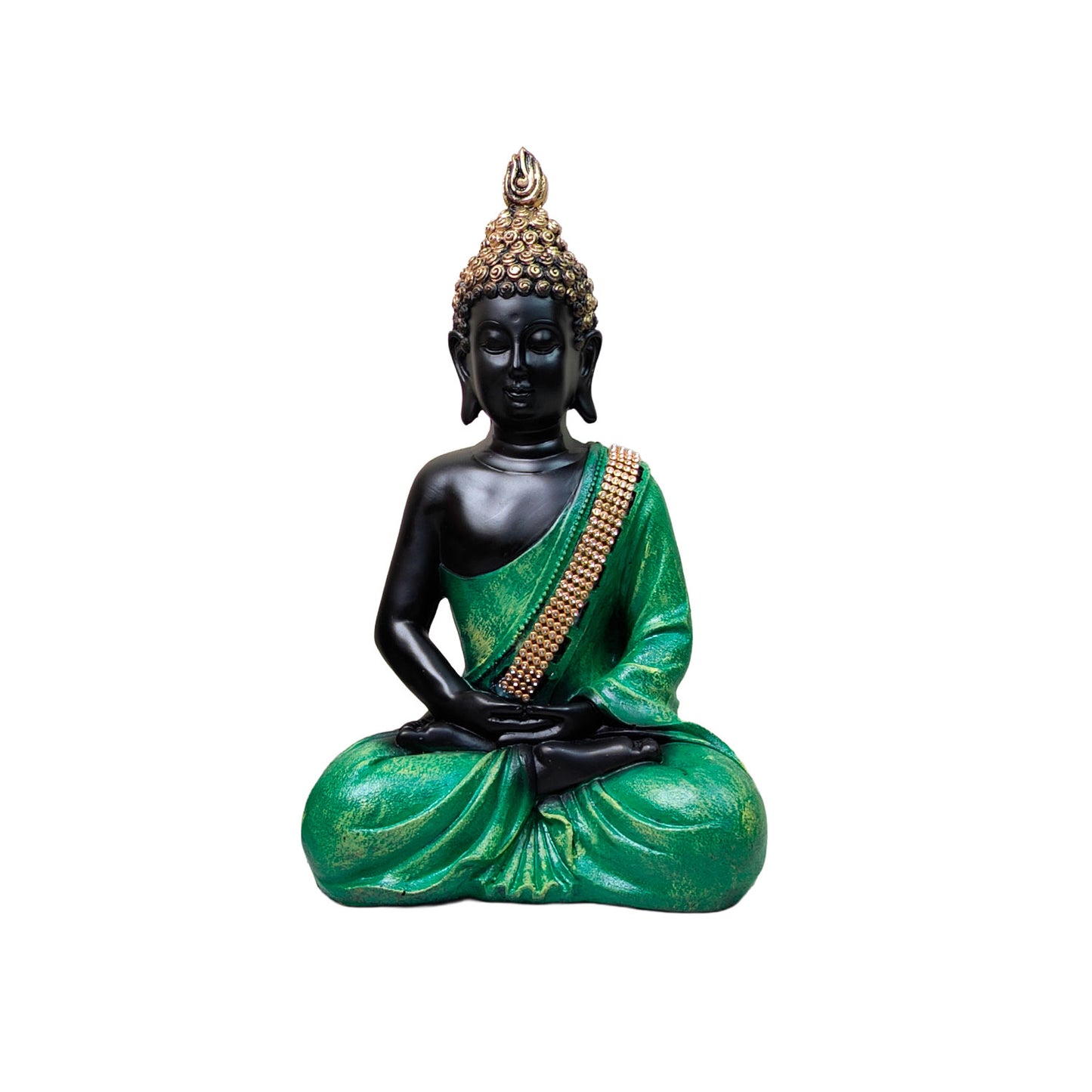 Green Meditating Lord Buddha Idol 11 inch
