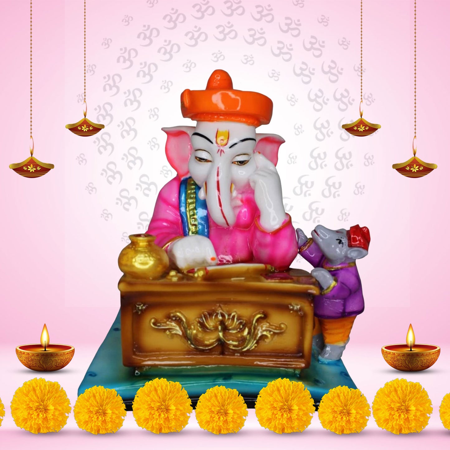 Divine Munshi Ganesh Idol -Marble Dust