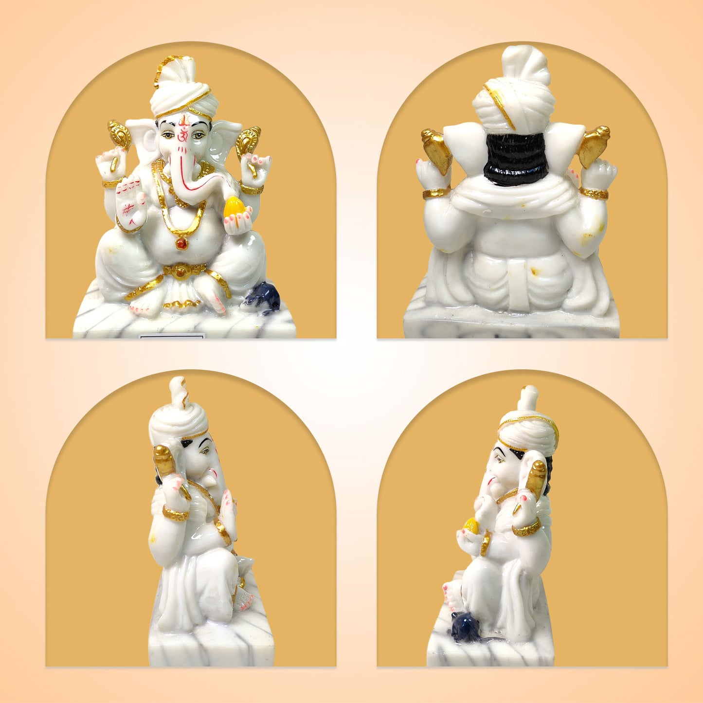 Divine Pagdi Ganesh Idol -Marble Dust