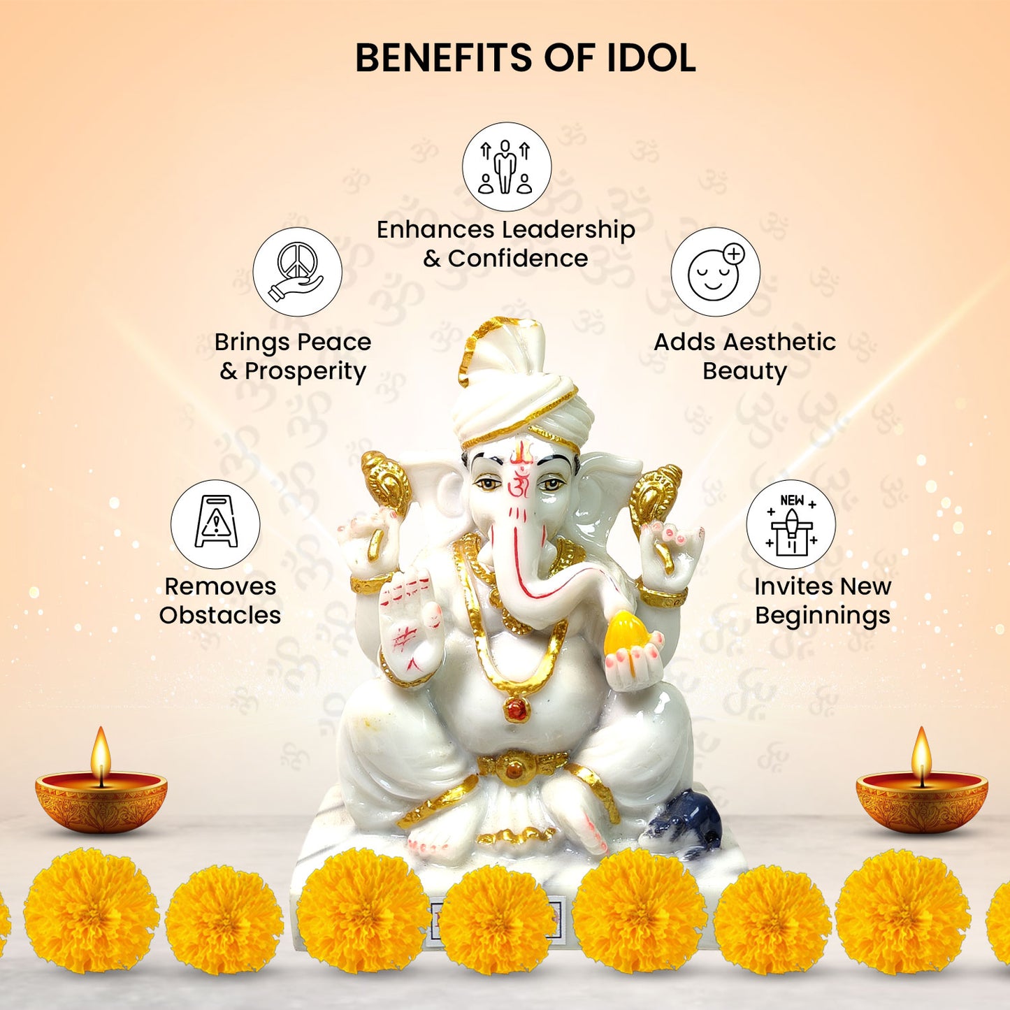 Divine Pagdi Ganesh Idol -Marble Dust