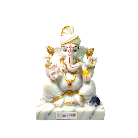 Divine Pagdi Ganesh  Idol -Marble Dust
