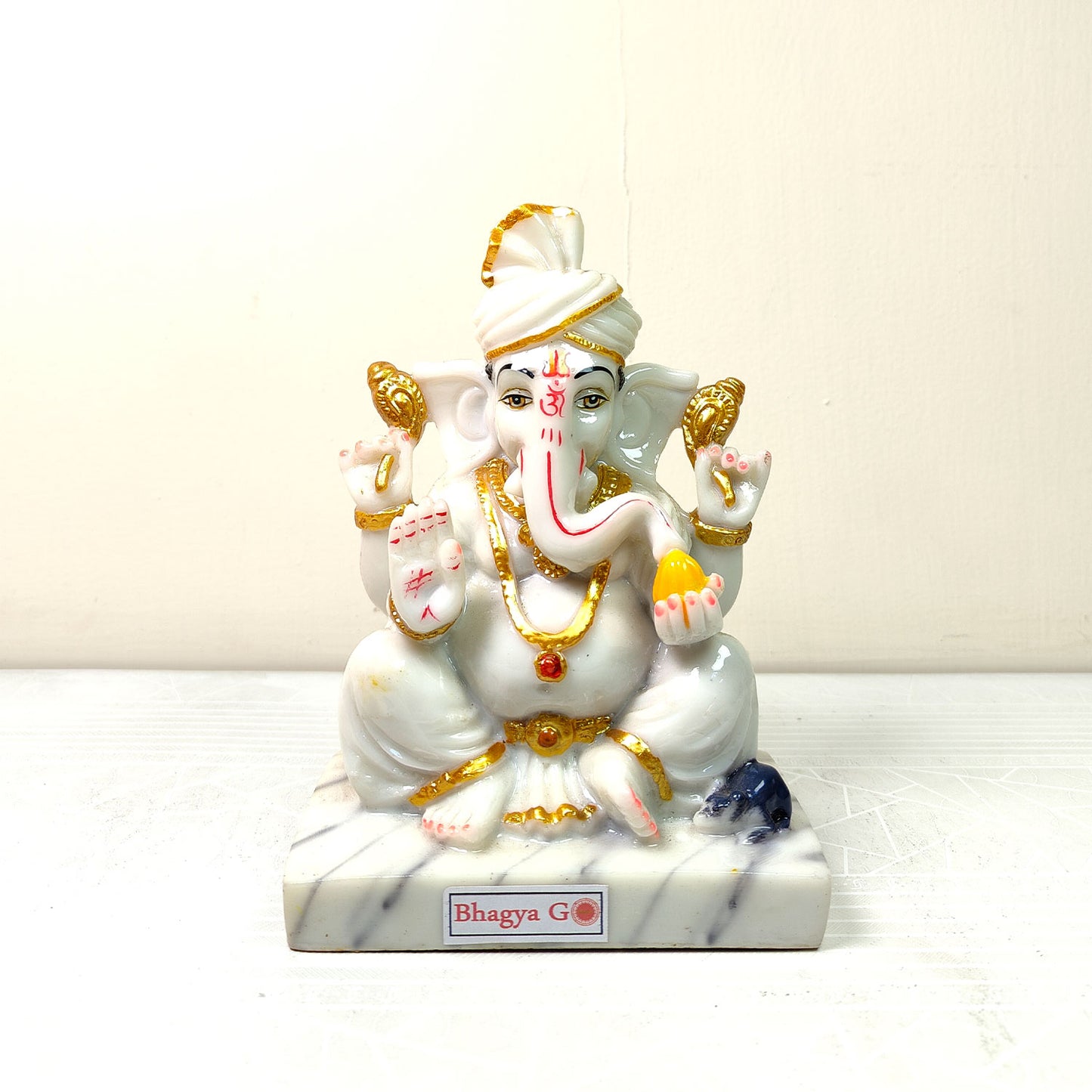 Divine Pagdi Ganesh Idol -Marble Dust