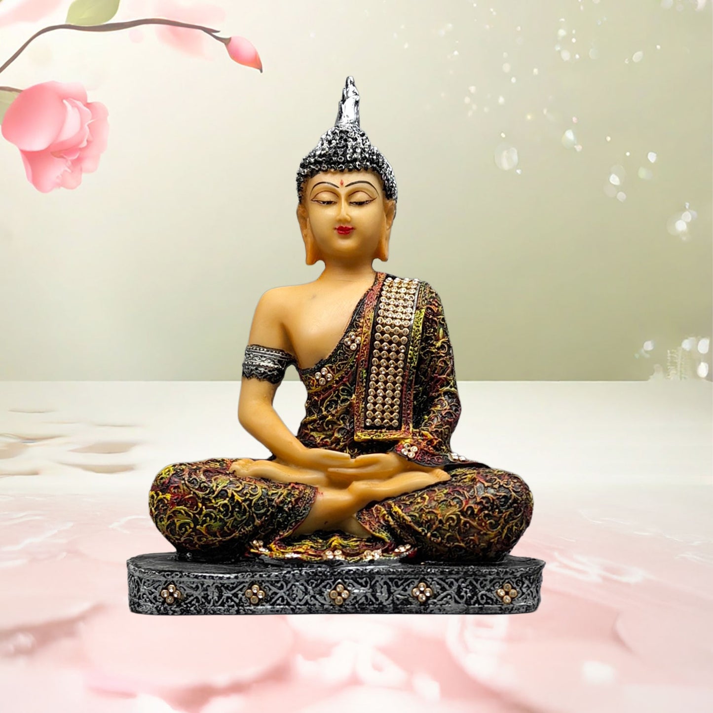 Golden Meditating Lord Buddha Idol for Home Decor Living Room Office