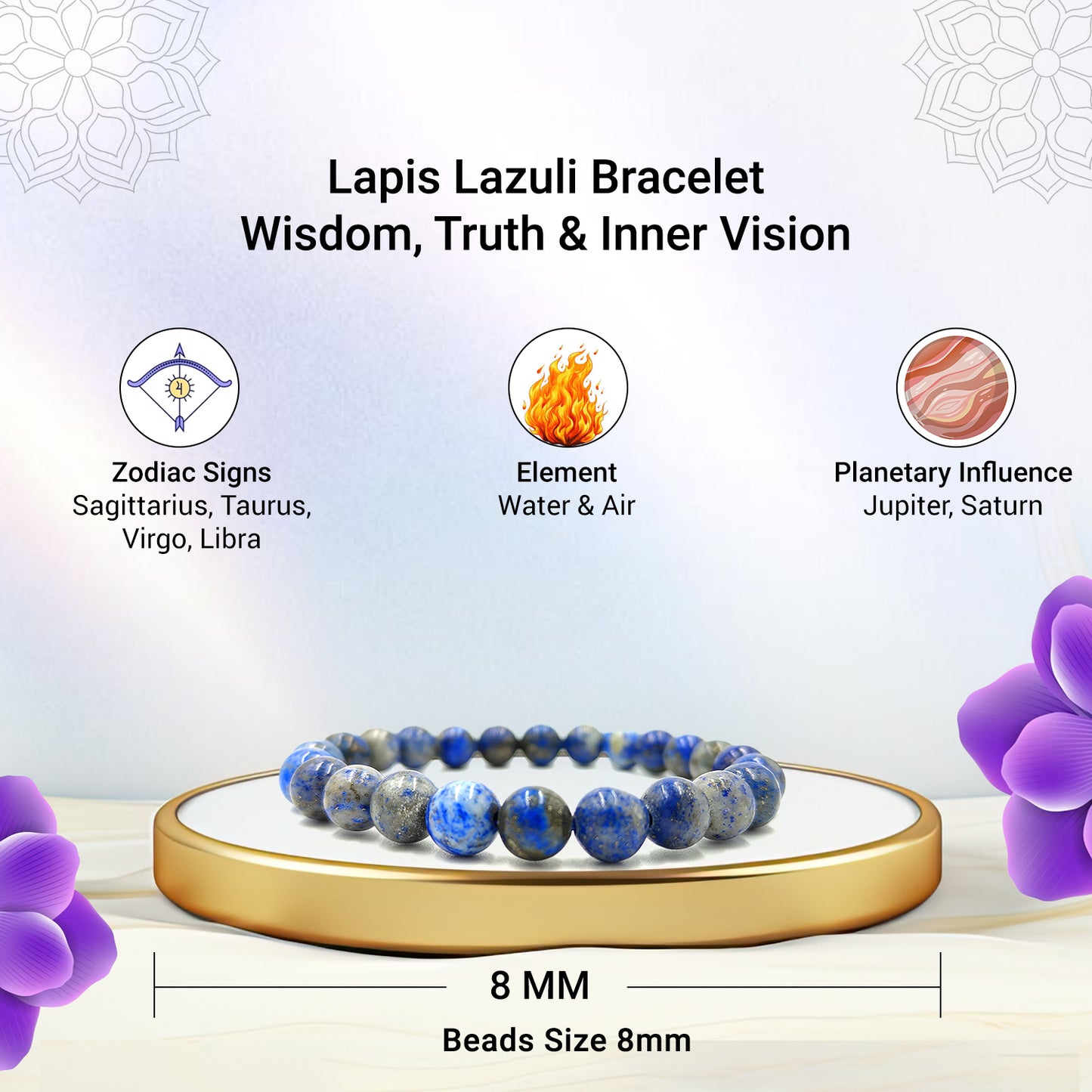 Lapis Lazuli Bracelet For Self Confidence-(8mm)