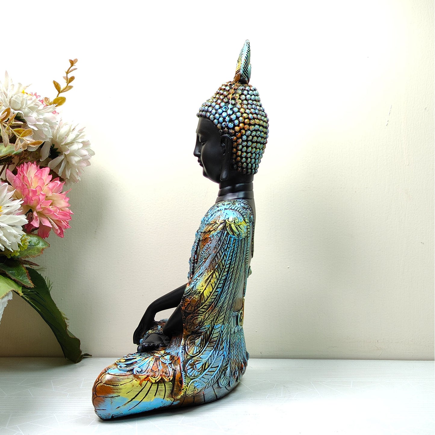 Meditating Gold Lord Buddha Idol 13 inch