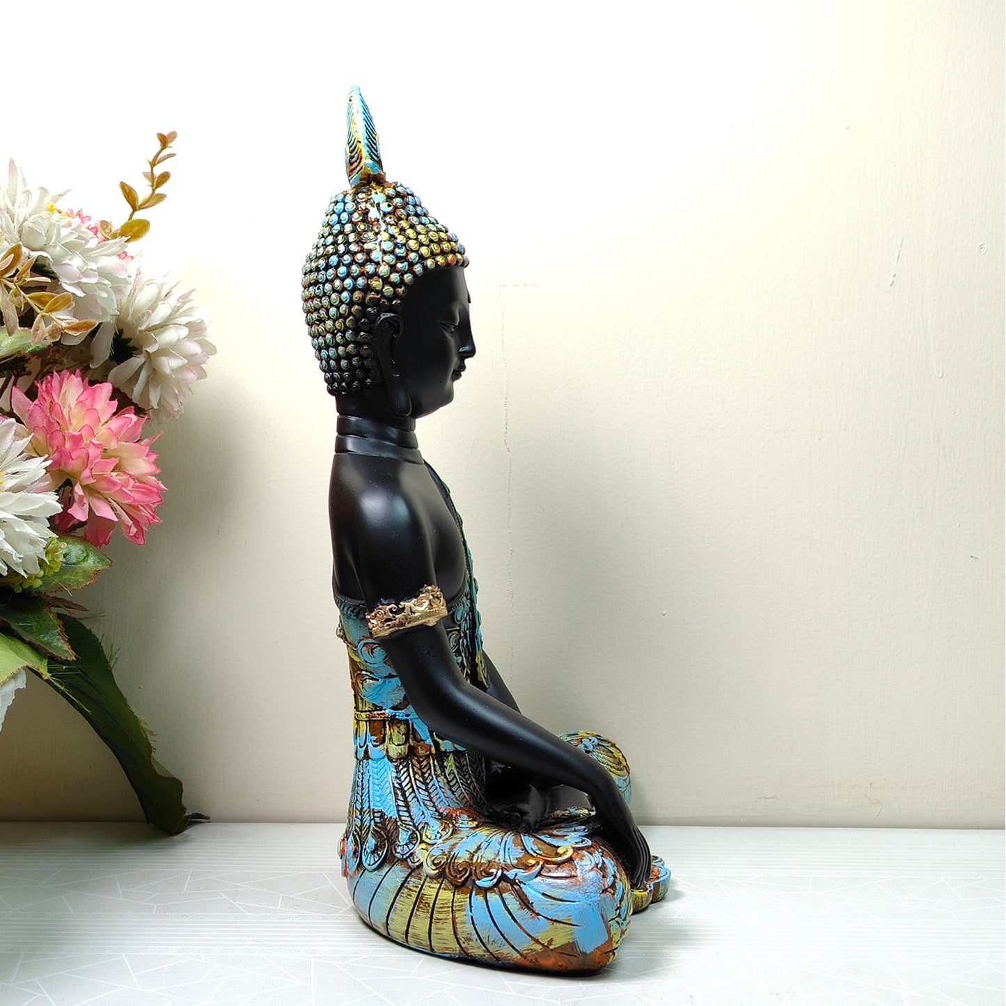 Meditating Gold Lord Buddha Idol 13 inch