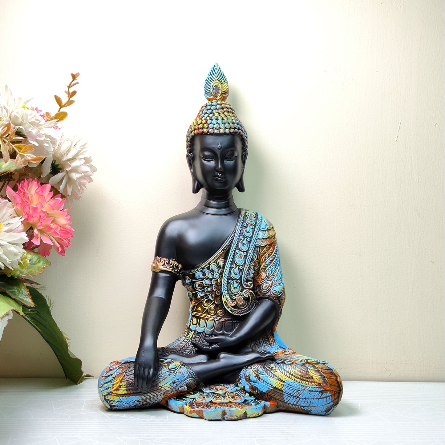 Meditating Gold Lord Buddha Idol 13 inch