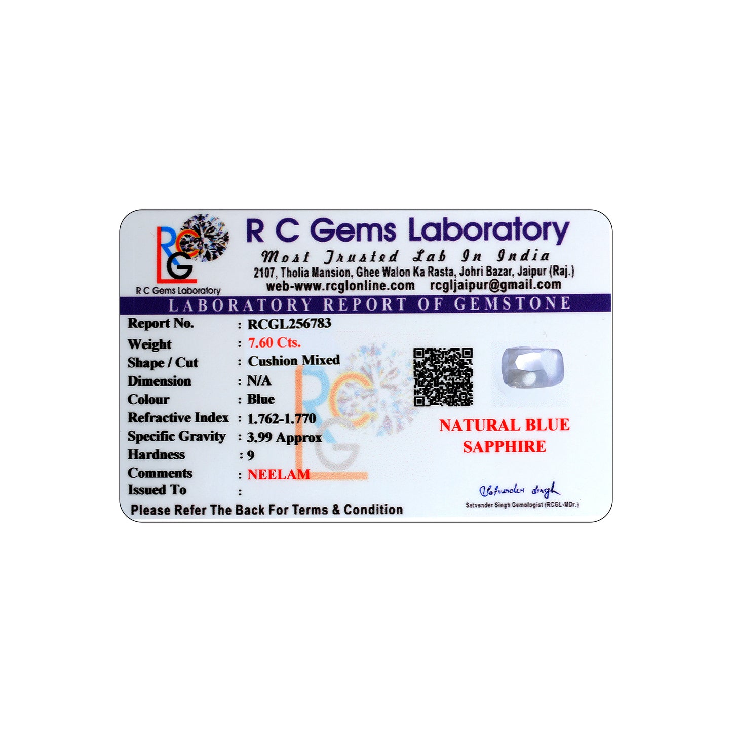 Neelam (Blue Sapphire) 7.60 Cts