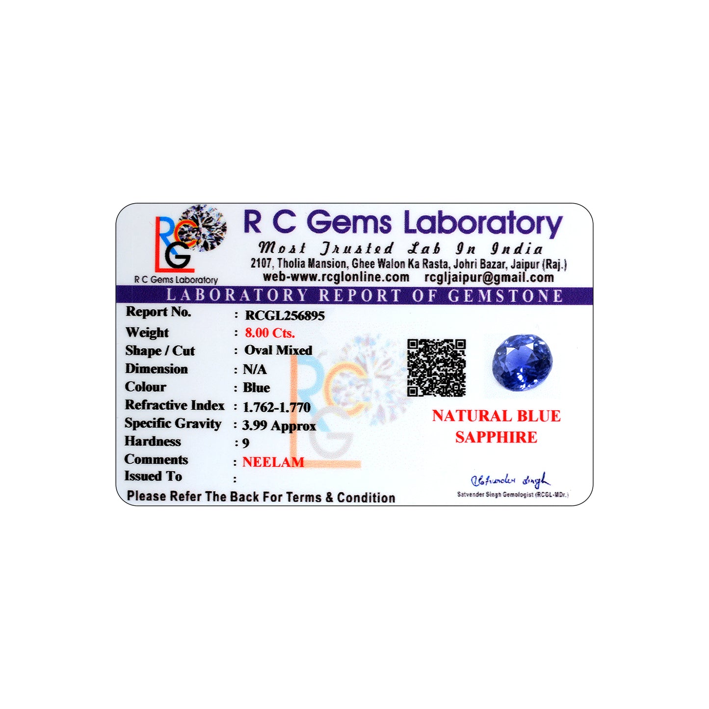 Neelam (Blue Sapphire) 8.00 Cts