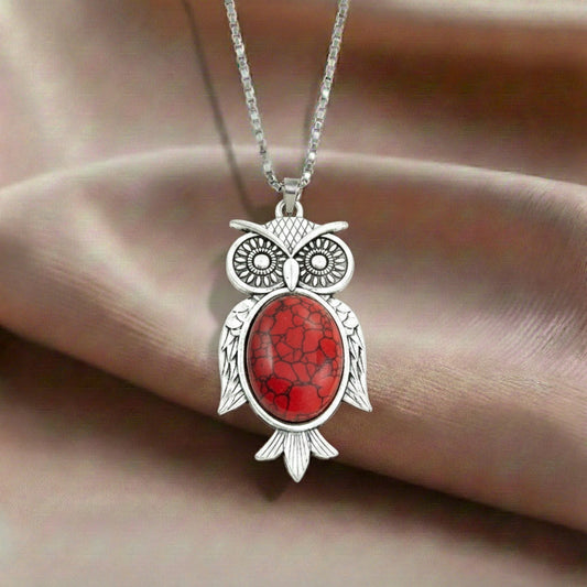 Red Garnet Owl Pendant