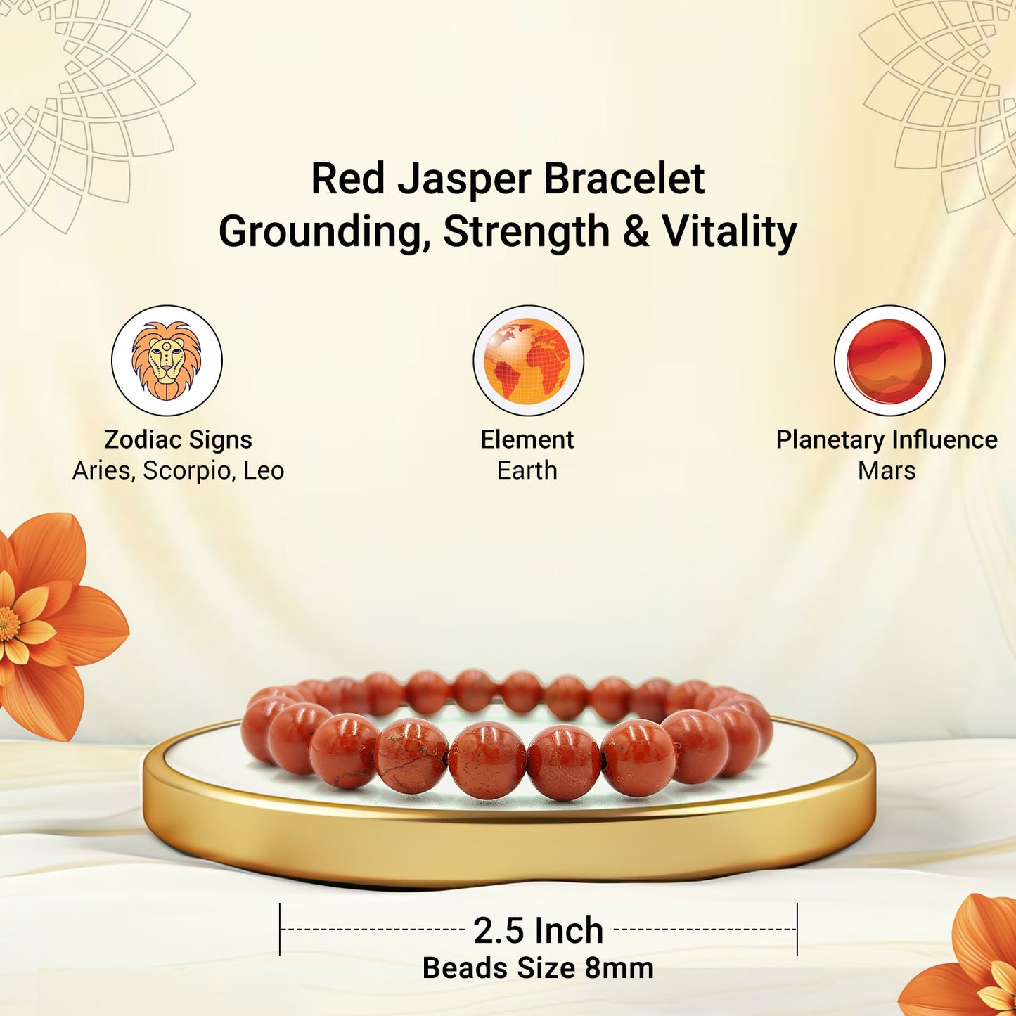 Red Jasper Bracelet For Grounding-(8mm)
