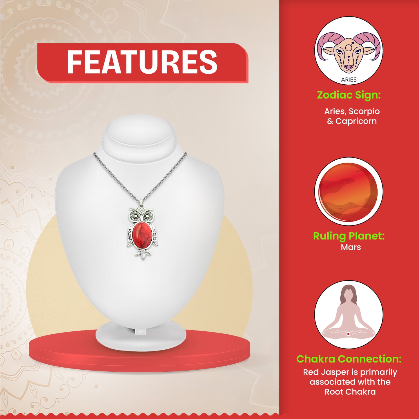 Red Garnet Owl Pendant