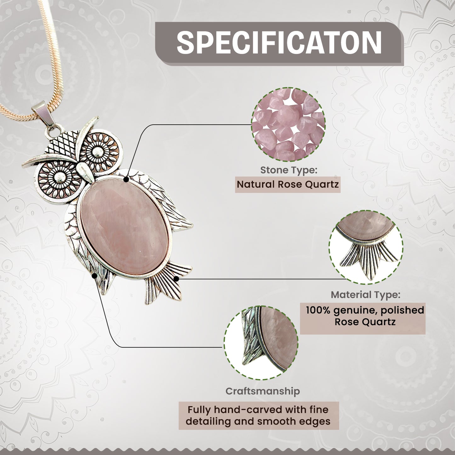 Rose Quartz Owl Pendant