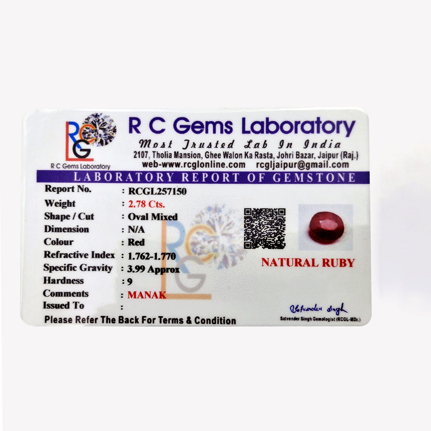 Manik (Ruby) 2.78 Cts