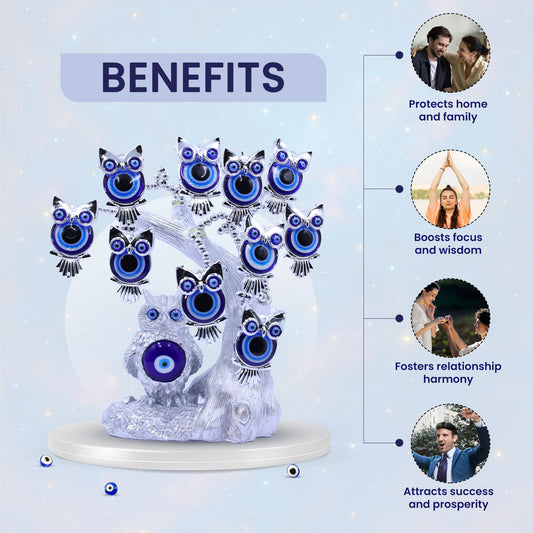 Silver Owl with Child Evil Eye Tree