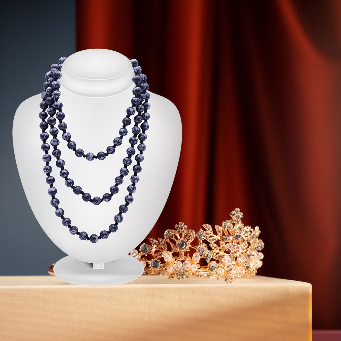 Snow Flake Obsidian Mala