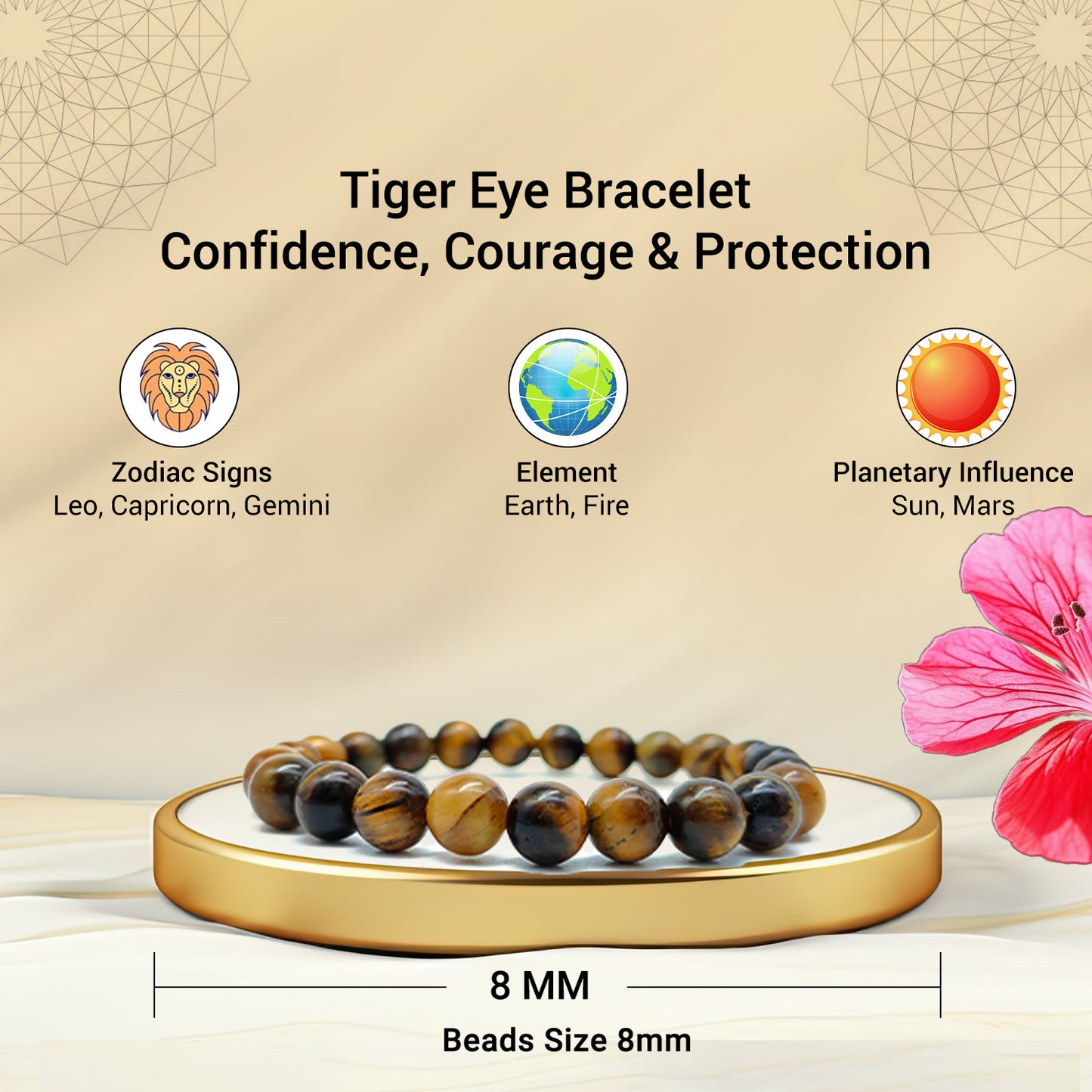 Tiger Eye Bracelet For Willpower & Protection-(8mm)