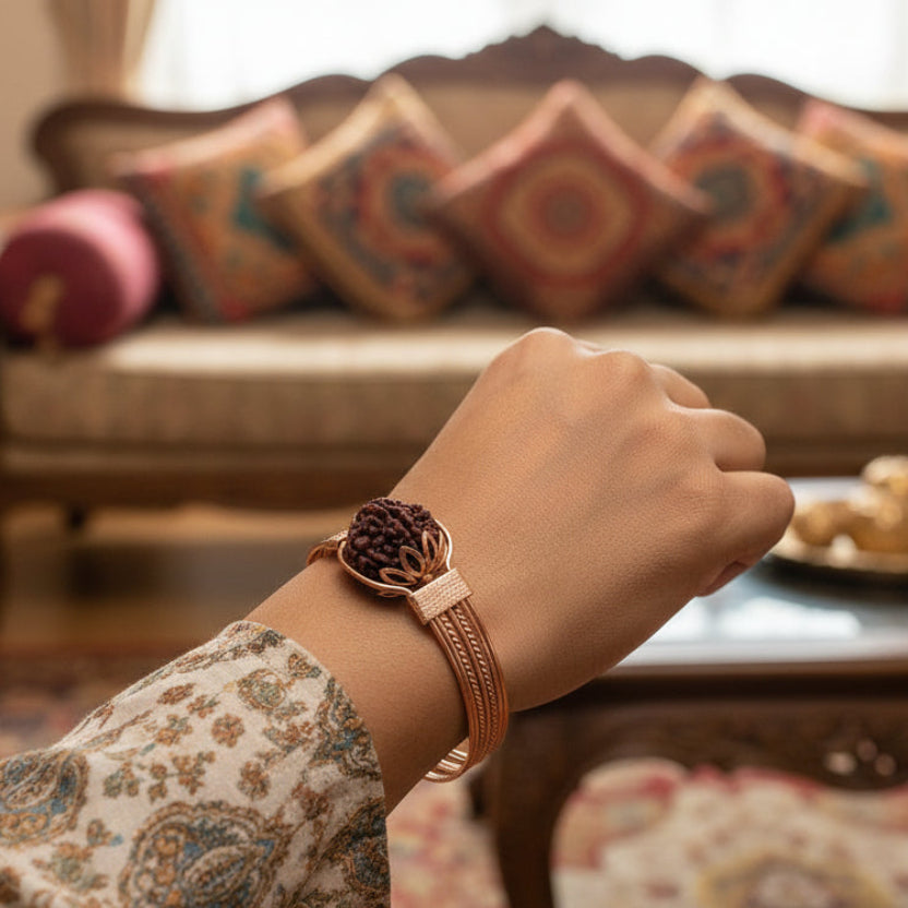 Panchmukhi Rudraksha Brass Bracelet