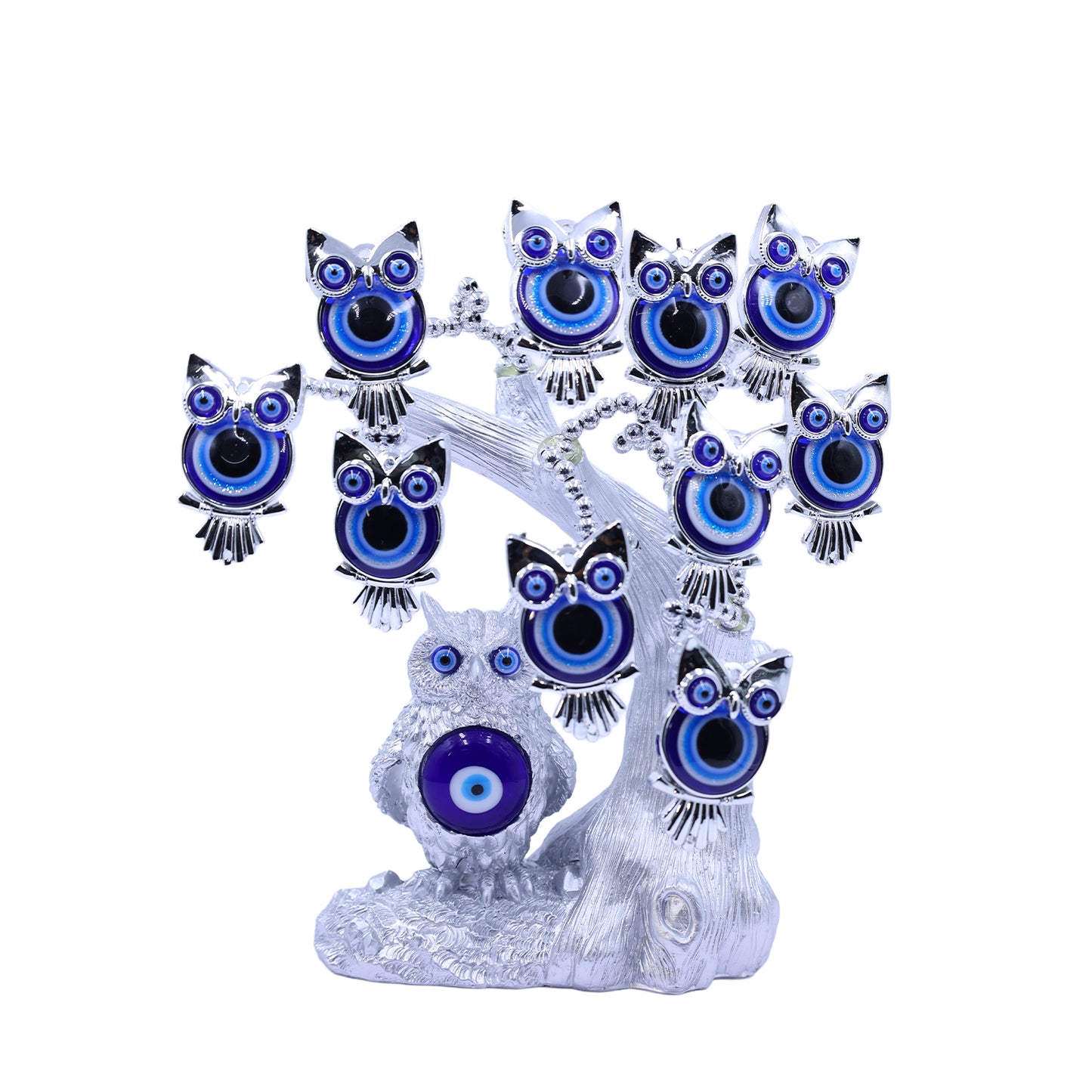 Silver Owl with Child Evil Eye Tree