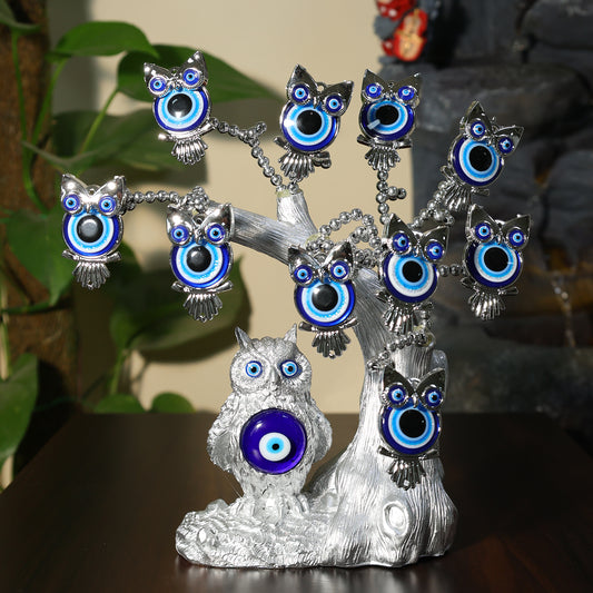 Silver Owl with Child Evil Eye Tree