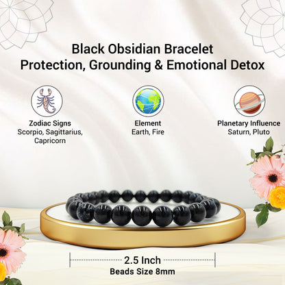 Black Obsidian Bracelet For Protection & Problem Solver-(8mm)