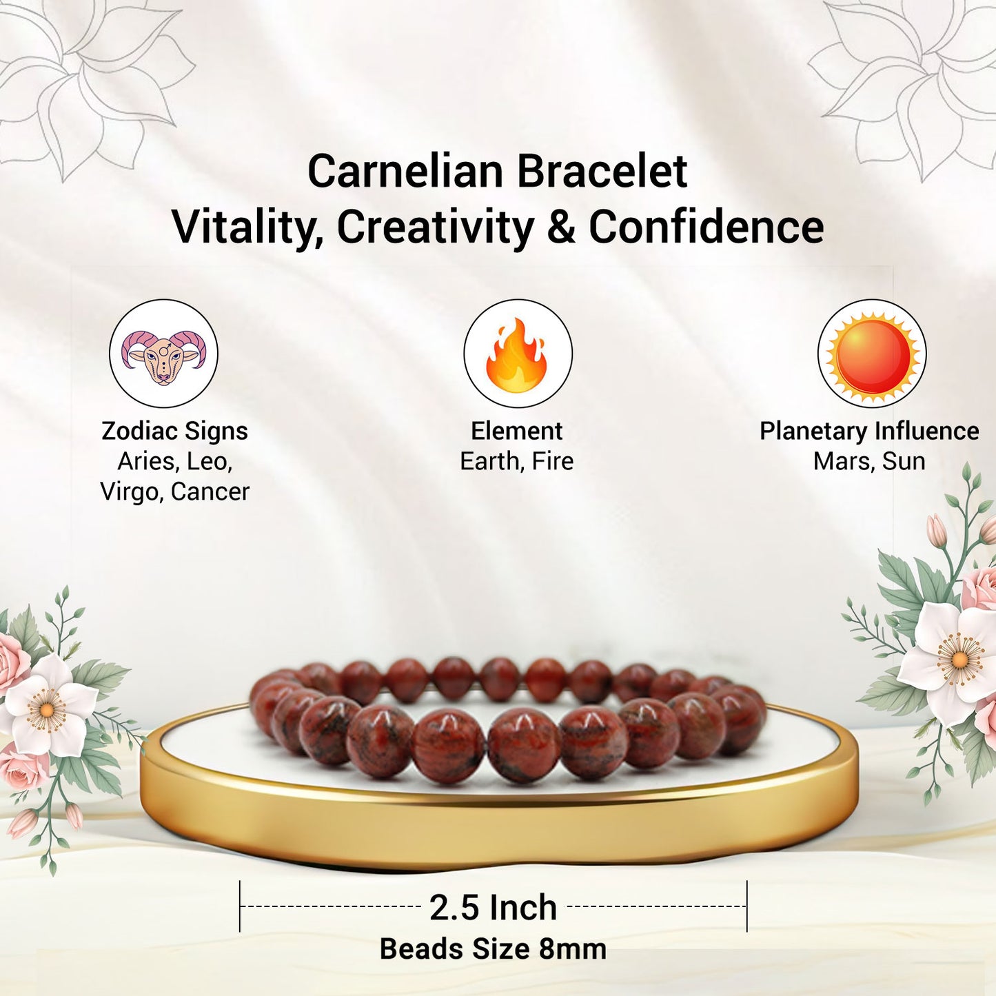Carnelian Bracelet For Self Esteem-(8mm)
