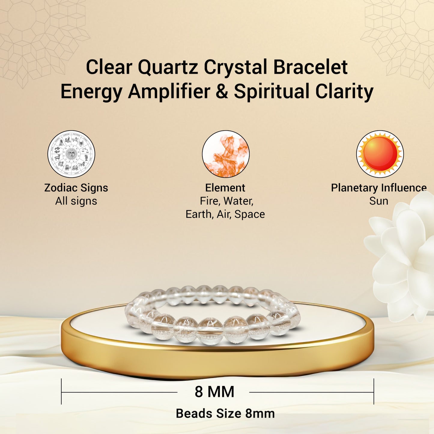Clear Quartz AAA Quality Diamond Cut Bracelet To Dispelling Negative Energy-(8mm)