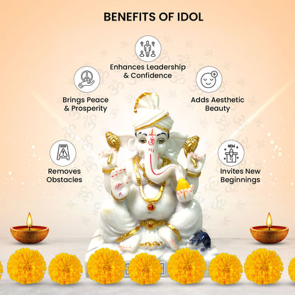 Divine Pagdi Ganesh  Idol -Marble Dust