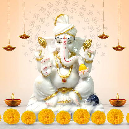 Divine Pagdi Ganesh  Idol -Marble Dust