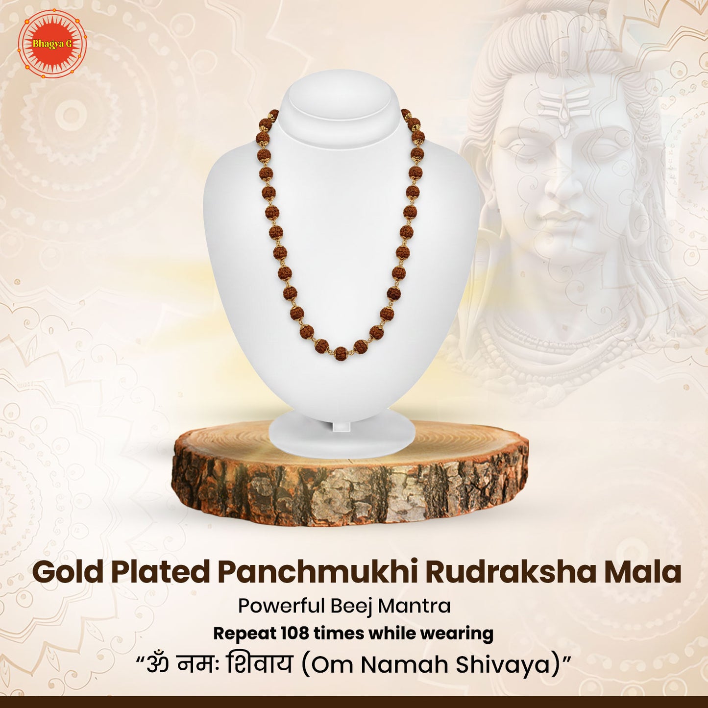 Gold Plated Panchmukhi Rudraksha Mala