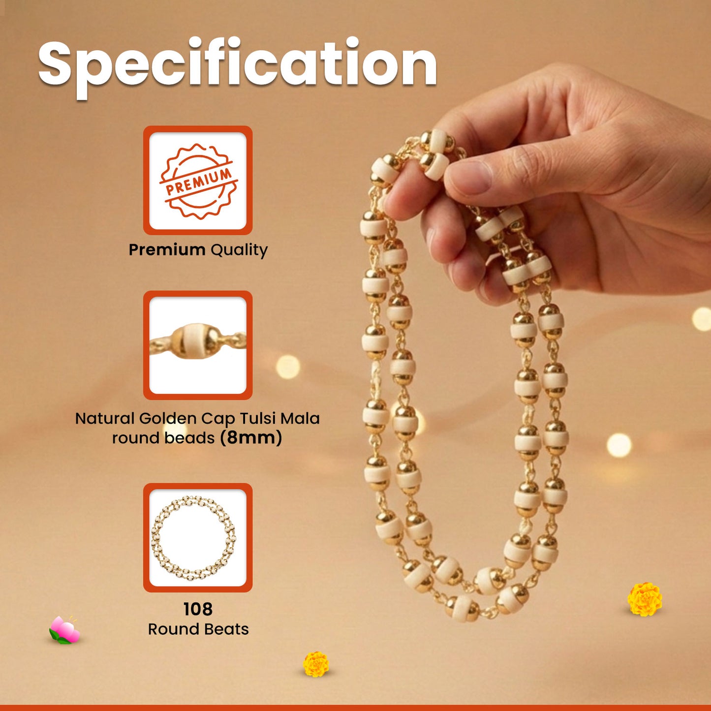 Golden Cap Tulsi Mala