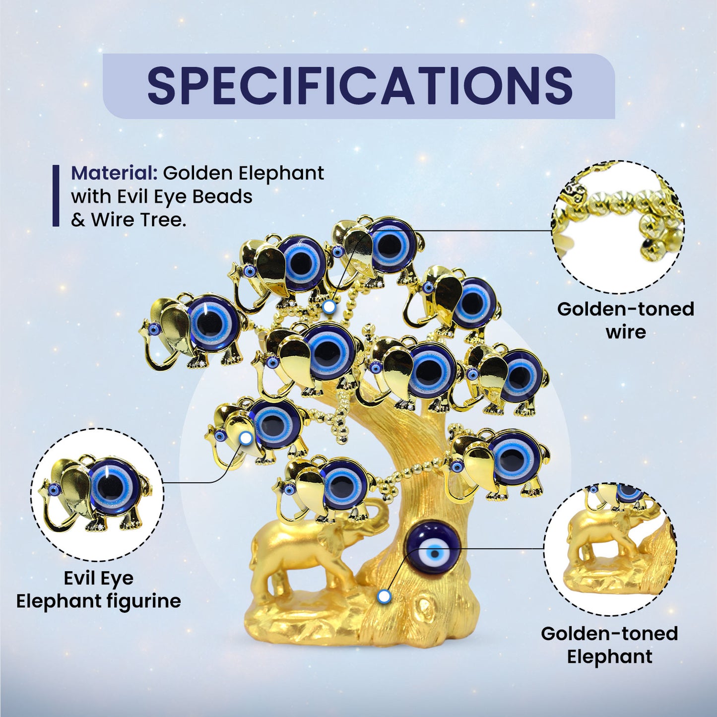 Golden Elephant Evil Eye Tree