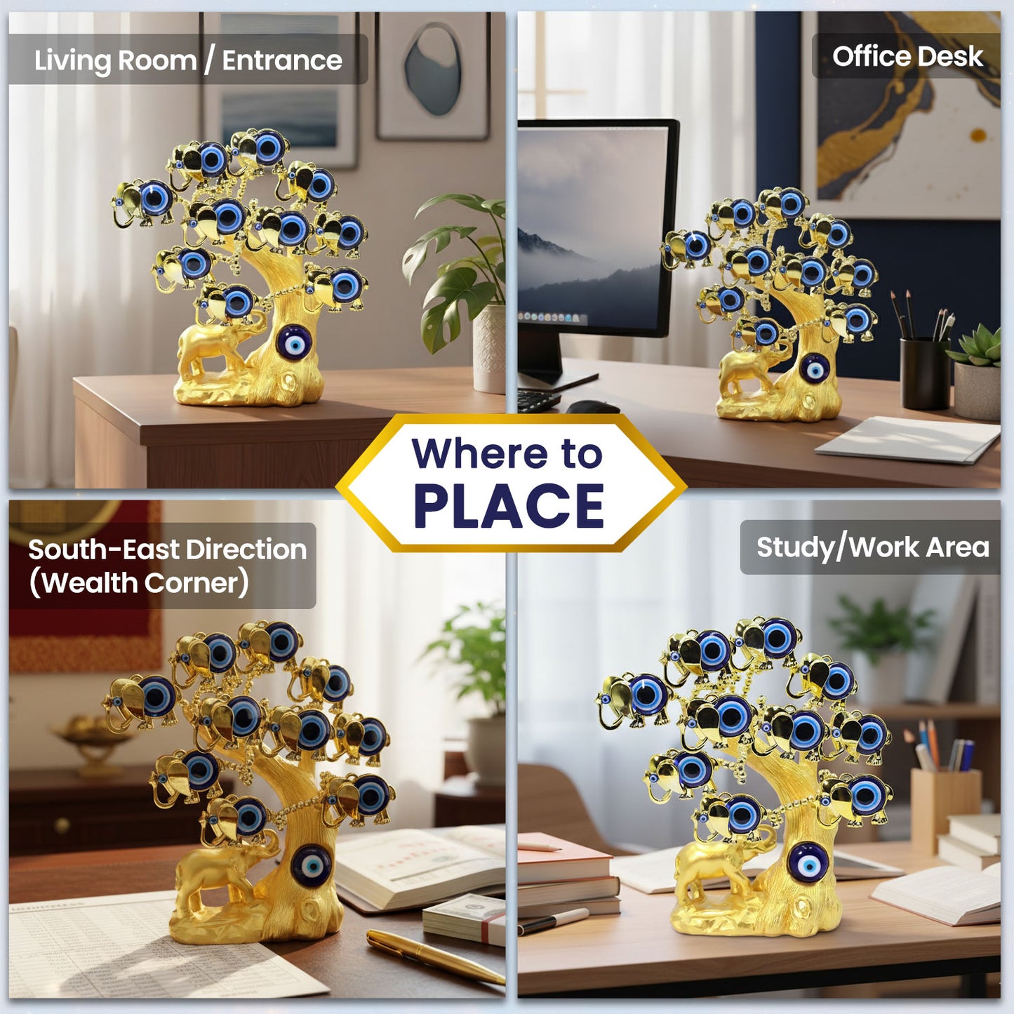 Golden Elephant Evil Eye Tree