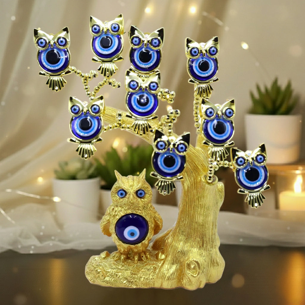 Golden Owl with Child Evil Eye Tree