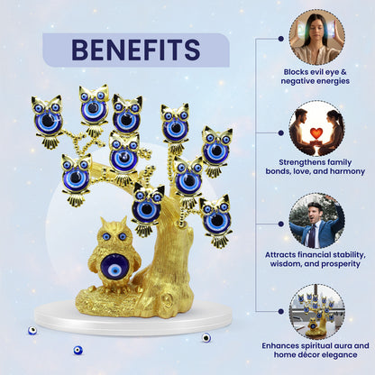 Golden Owl with Child Evil Eye Tree