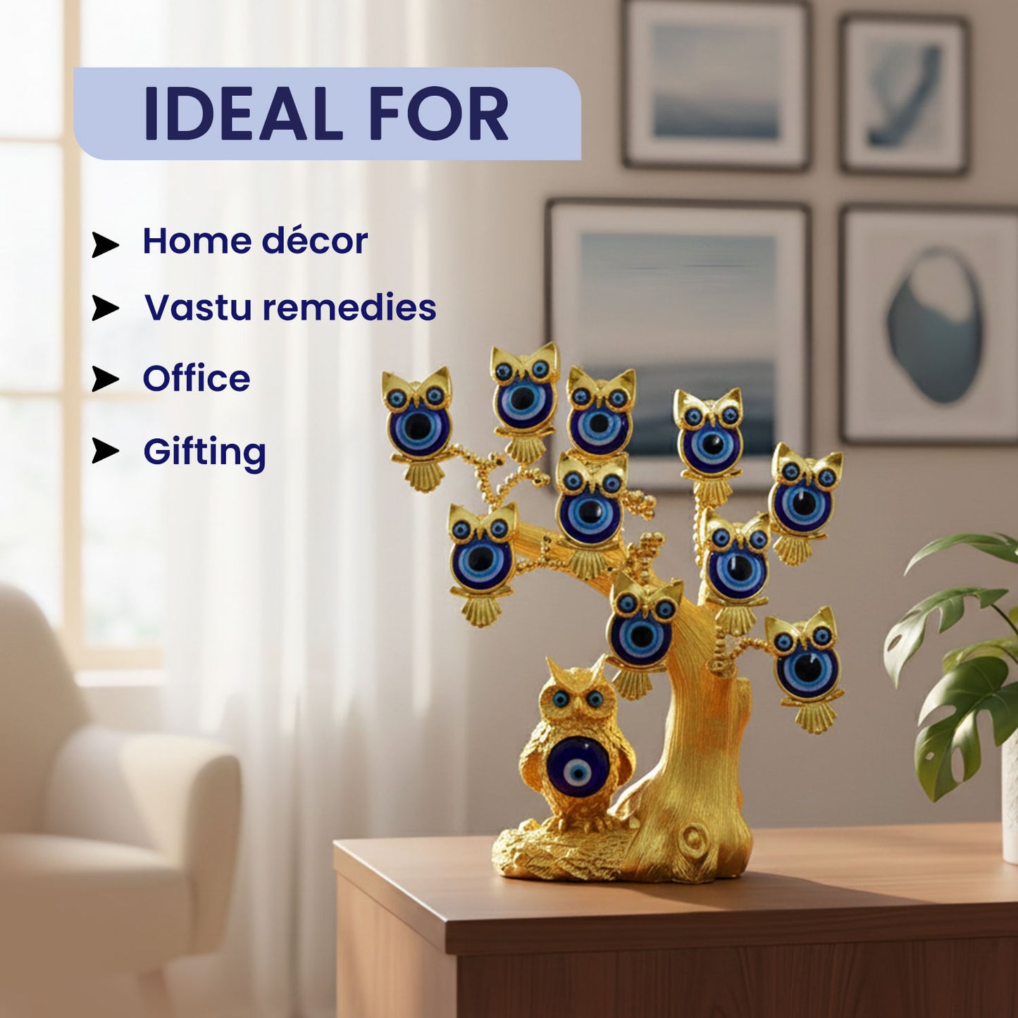 Golden Owl with Child Evil Eye Tree