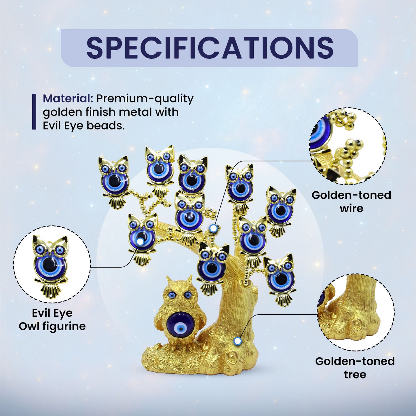 Golden Owl with Child Evil Eye Tree