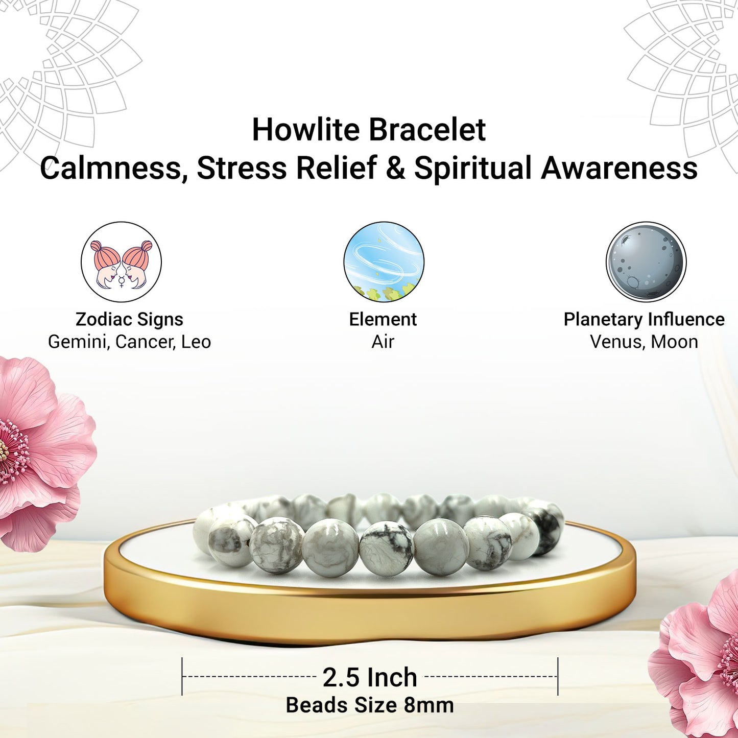 Howlite Bracelet For Calming Effect-(8mm)