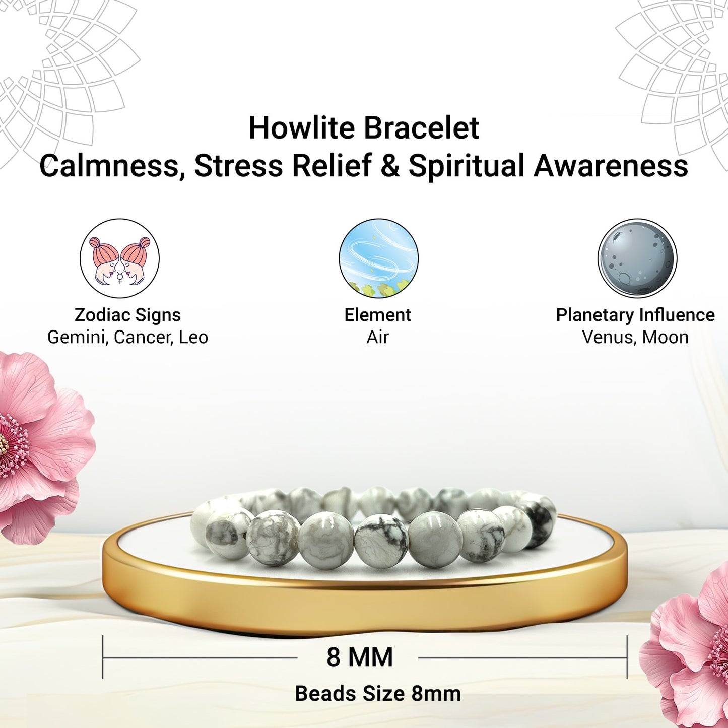Howlite Bracelet For Calming Effect-(8mm)