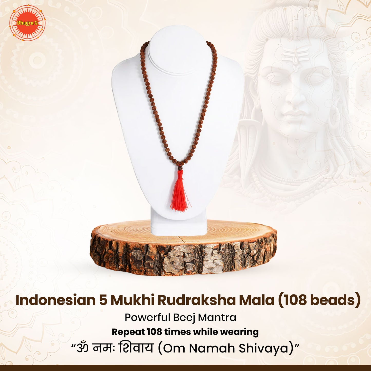 Indonesian 5 Mukhi Rudraksha Mala  (108 beads)