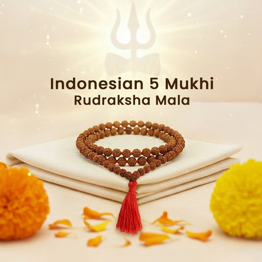 Indonesian 5 Mukhi Rudraksha Mala  (108 beads)