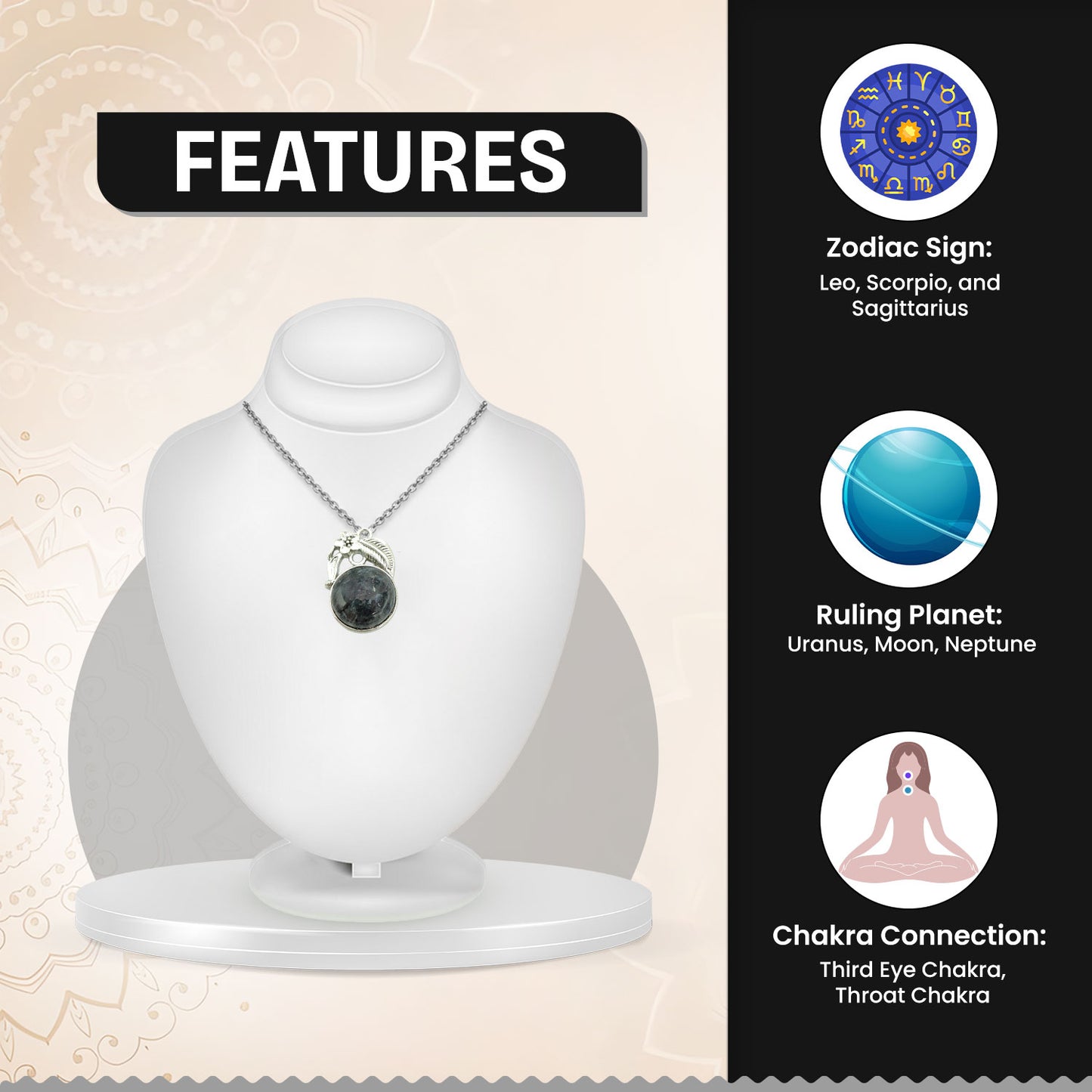 Labradorite Crystal Round Pendant