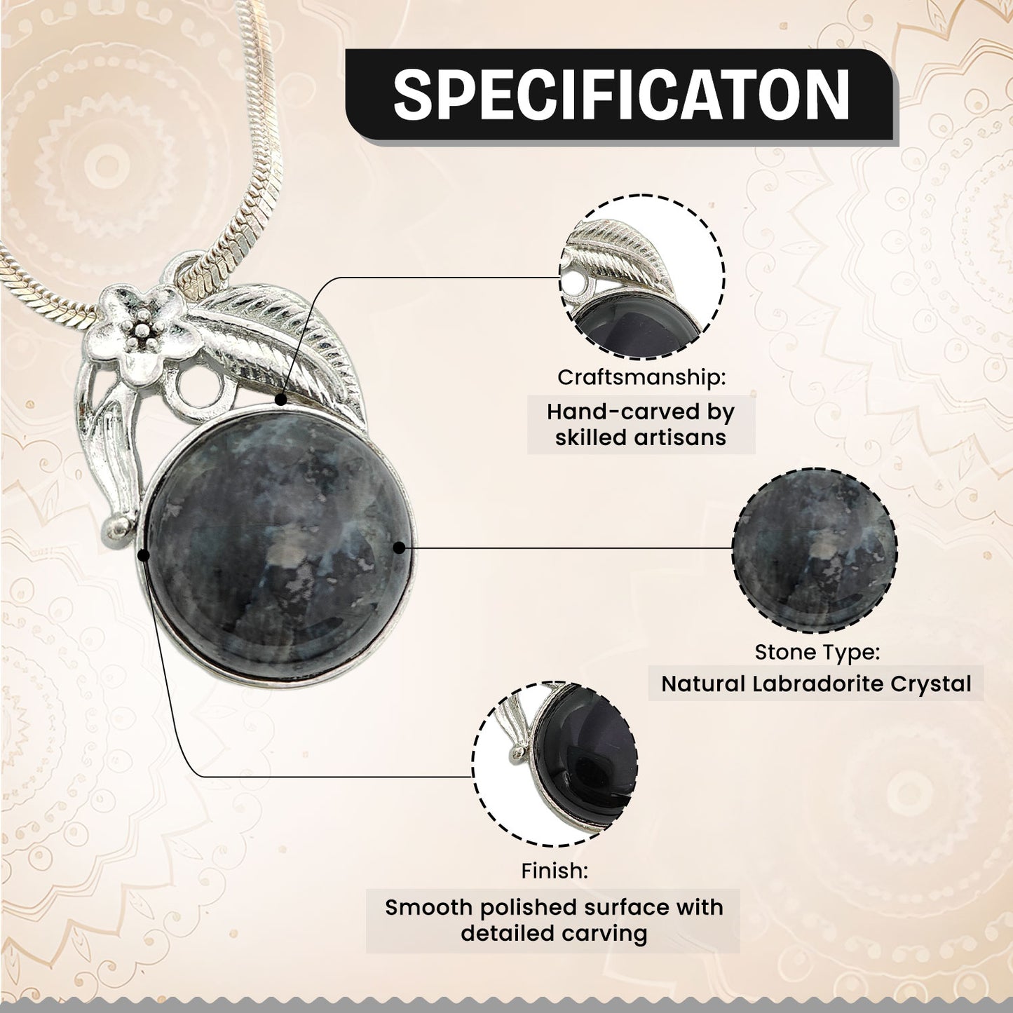 Labradorite Crystal Round Pendant