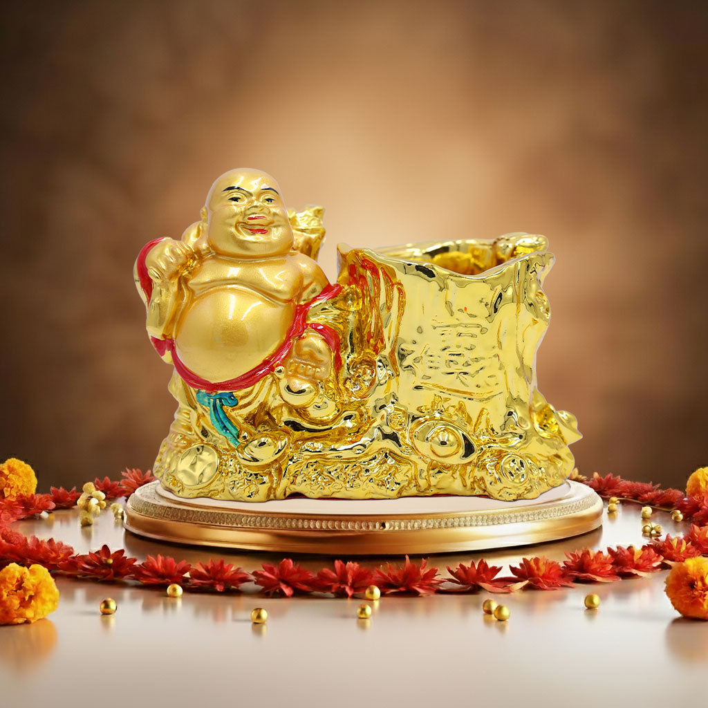 Laughing Buddha with Pan Stand