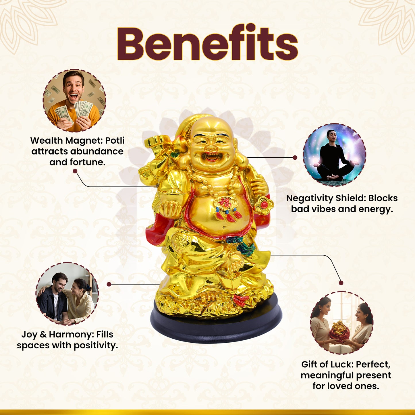 Laughing Buddha Multicolored with Potli