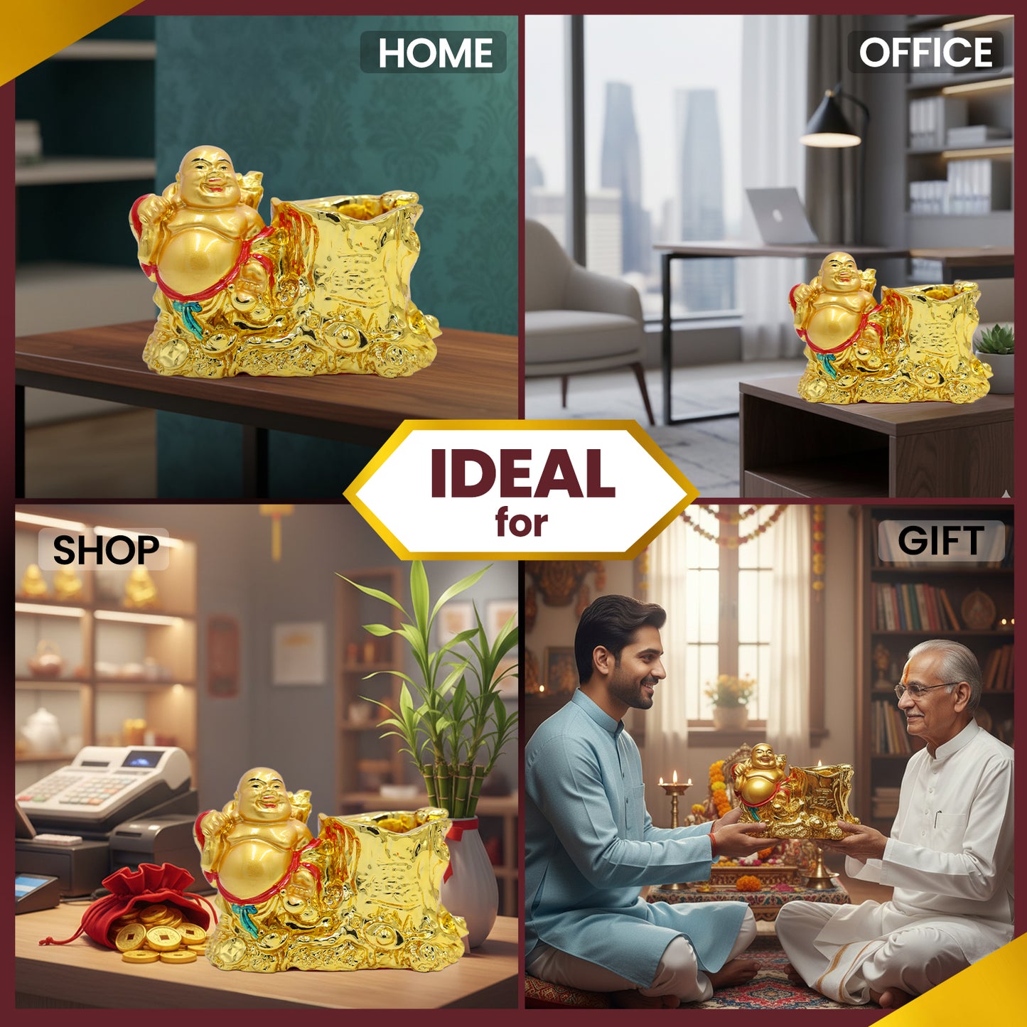 Laughing Buddha with Pan Stand